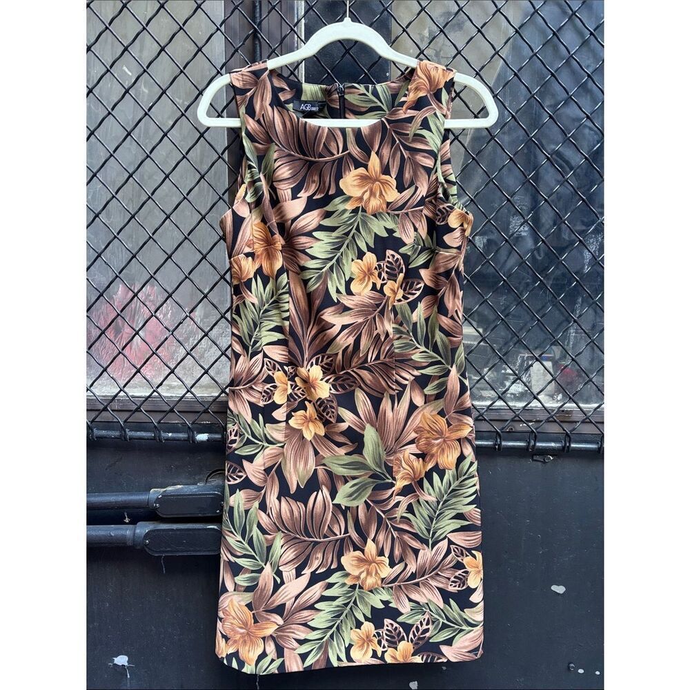 🎀Vintage🎀 1990s AG Floral Sleeveless Sheath Dress in Black and Green Size 10
